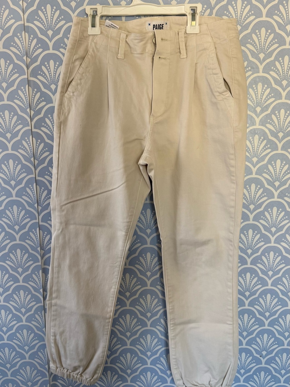 PAIGE Light Beige Jogger Pants with Elastic Cuffs